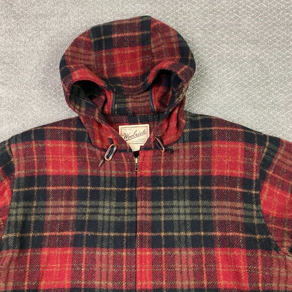 Vintage Woolrich Coat Jacket Women's Large Red Plaid Wool Hooded Full Zip USA - Picture 2 of 14